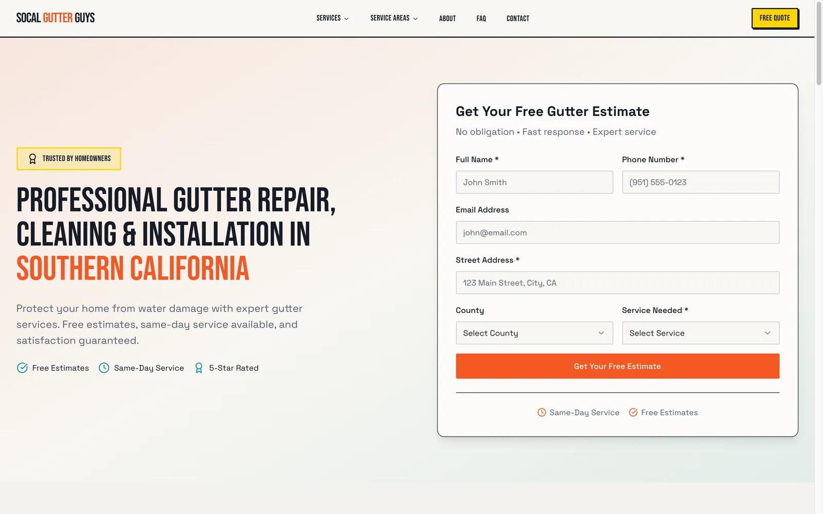SoCal Gutter Guys website on a desktop screen
