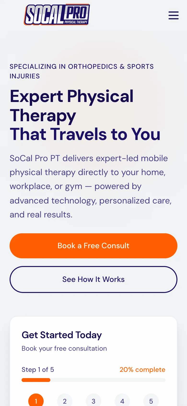 SoCal Pro PT website on a phone